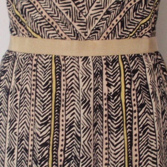 LOFT TAN BLACK YELLOW TRIBAL GEOMETRIC SHEATH DRESS 16 NWT - Picture 10 of 11